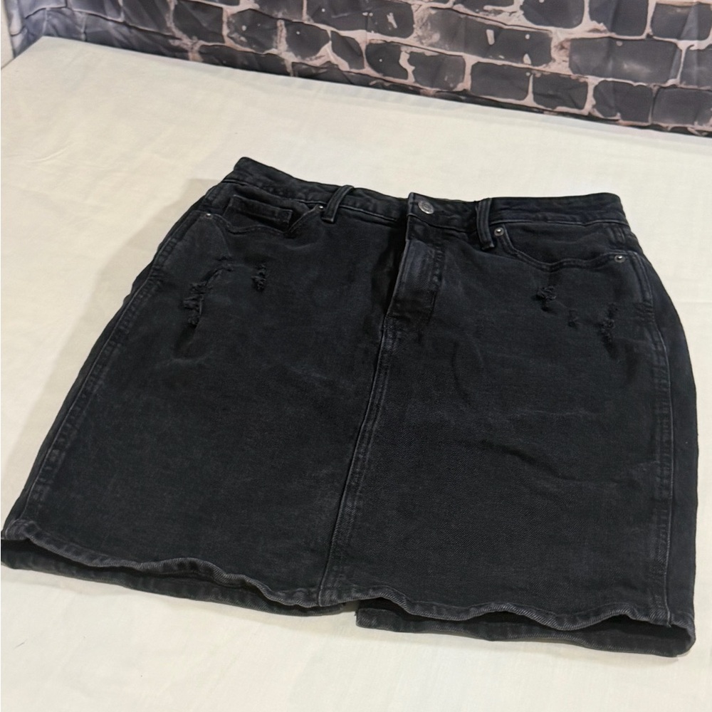 Zara Black Distressed Denim Mini Skirt